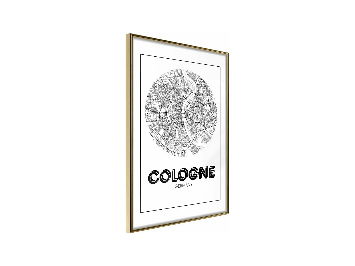 Affiche Murale Encadrée "City Map Cologne Round" 30 x 42 cm Or