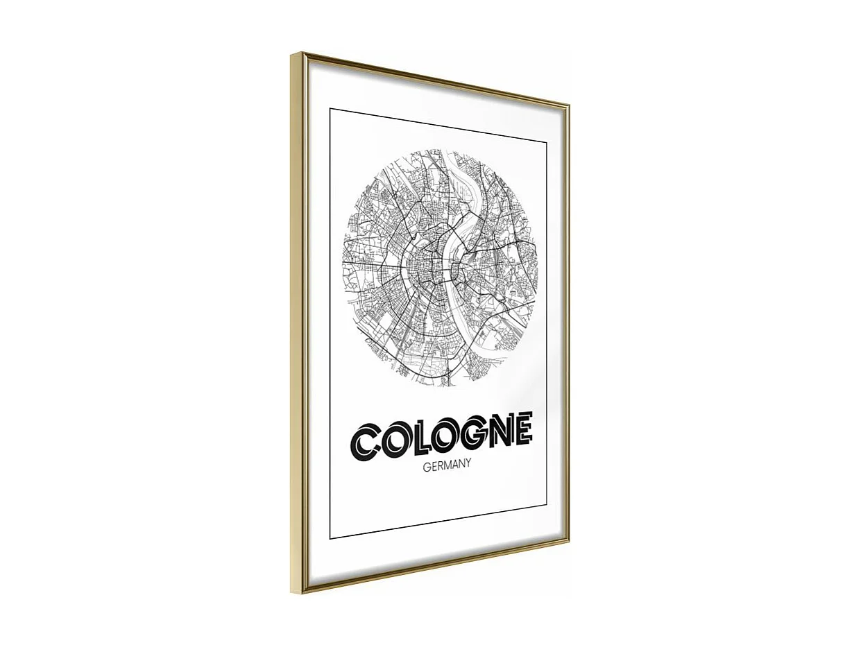 Affiche Murale Encadrée "City Map Cologne Round" 30 x 42 cm Or