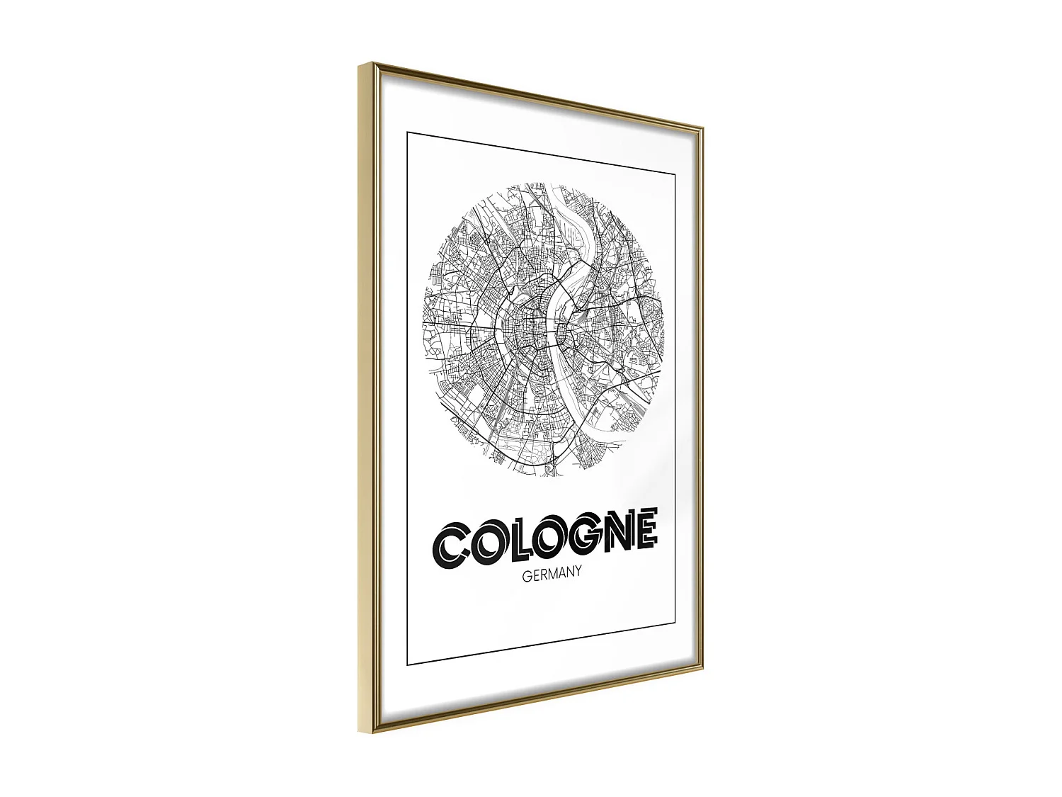 Affiche Murale Encadrée "City Map Cologne Round" 30 x 42 cm Or