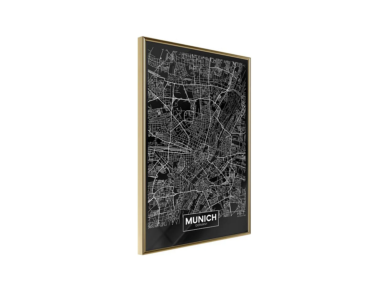 Affiche Murale Encadrée "City Map Munich Dark" 30 x 42 cm Or