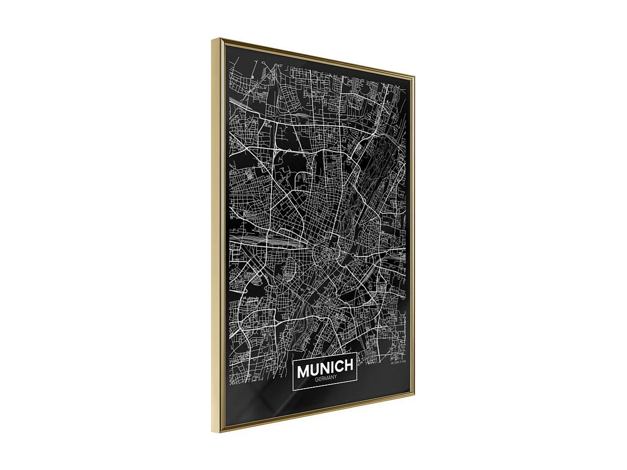 Affiche Murale Encadrée "City Map Munich Dark" 30 x 42 cm Or