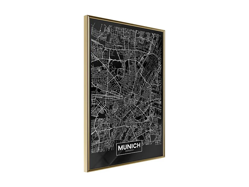 Affiche Murale Encadrée "City Map Munich Dark" 30 x 42 cm Or