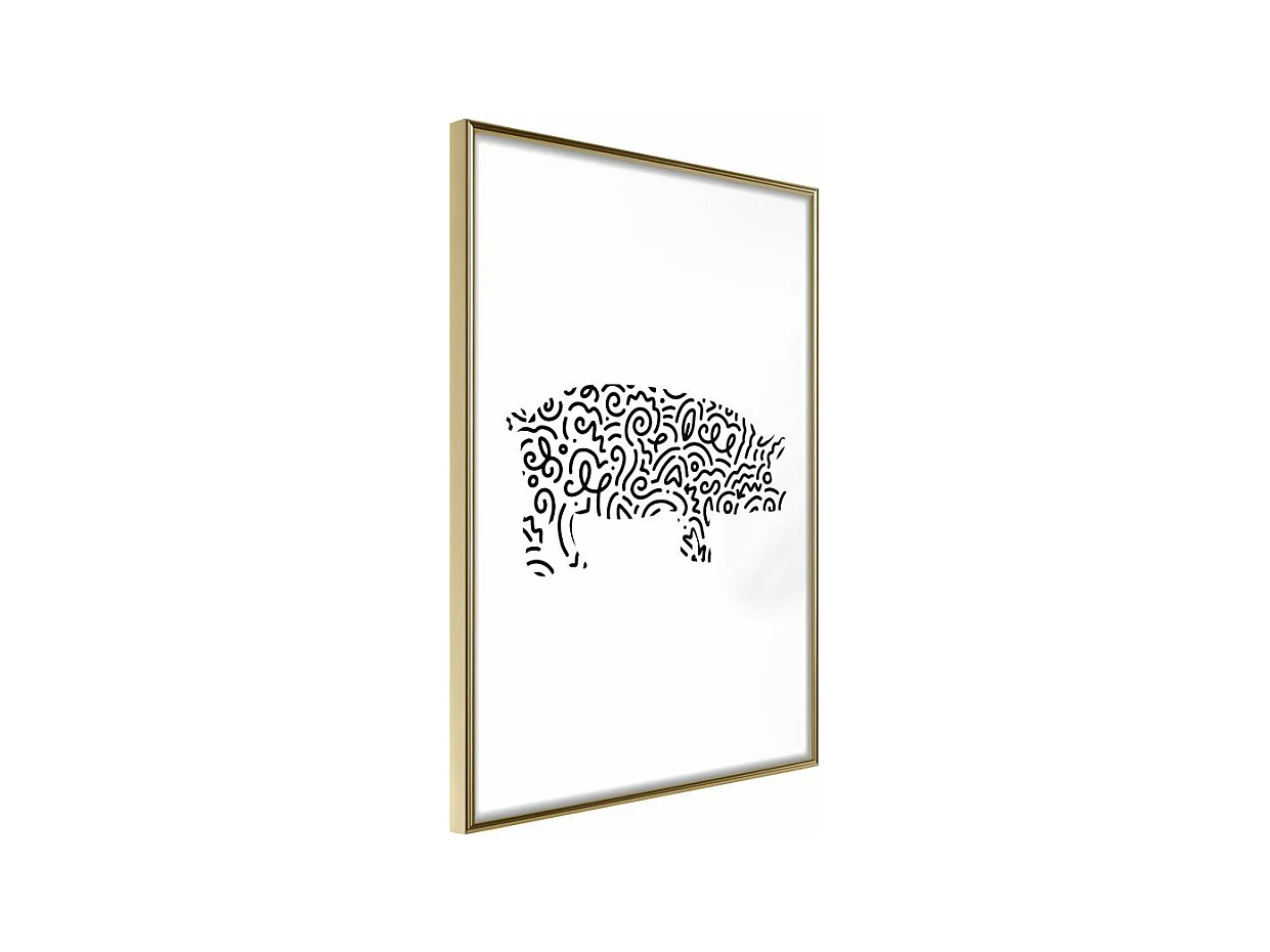 Affiche Murale Encadrée "Curly Pig " 30 x 42 cm Or