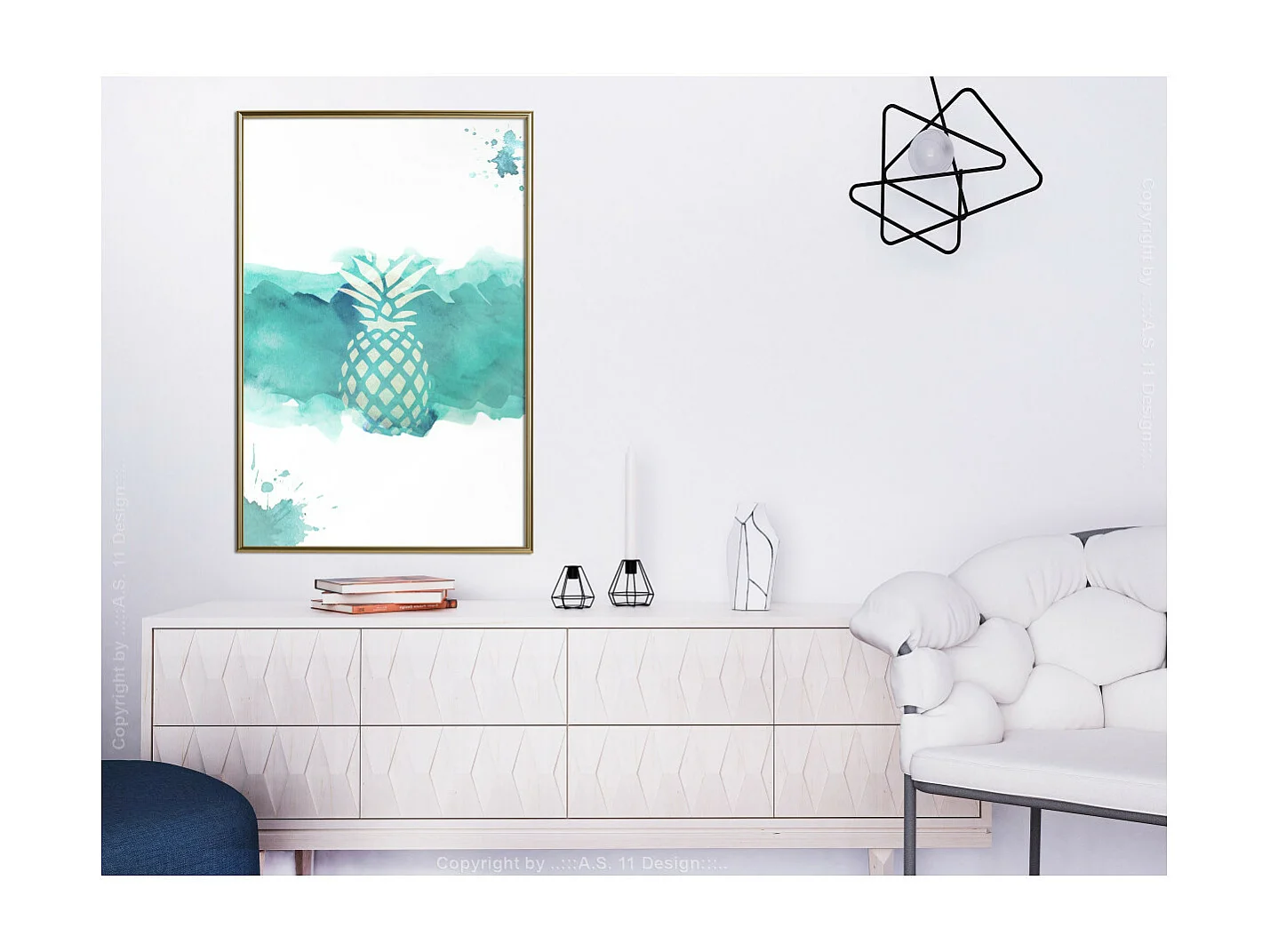 Affiche Murale Encadrée "Pastel Pineapple" 40 x 60 cm Or