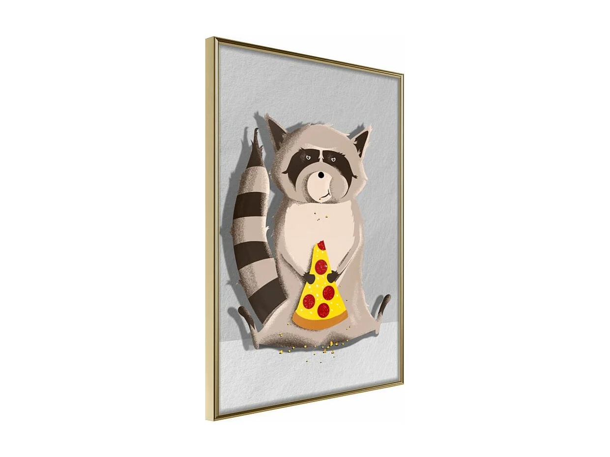 Affiche Murale Encadrée "Racoon Eating Pizza" 40 x 60 cm Or