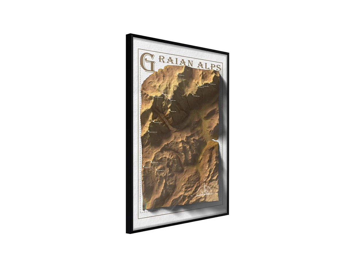Affiche Murale Encadrée "Raised Relief Map Graian Alps" 40 x 60 cm Noir