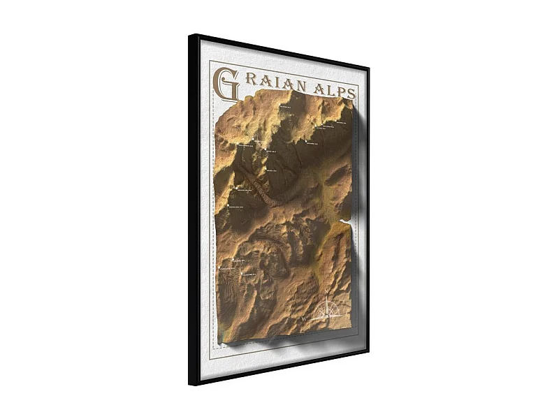 Affiche Murale Encadrée "Raised Relief Map Graian Alps" 40 x 60 cm Noir