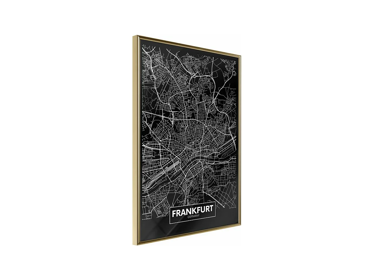 Affiche Murale Encadrée "City Map Frankfurt Dark" 30 x 42 cm Or