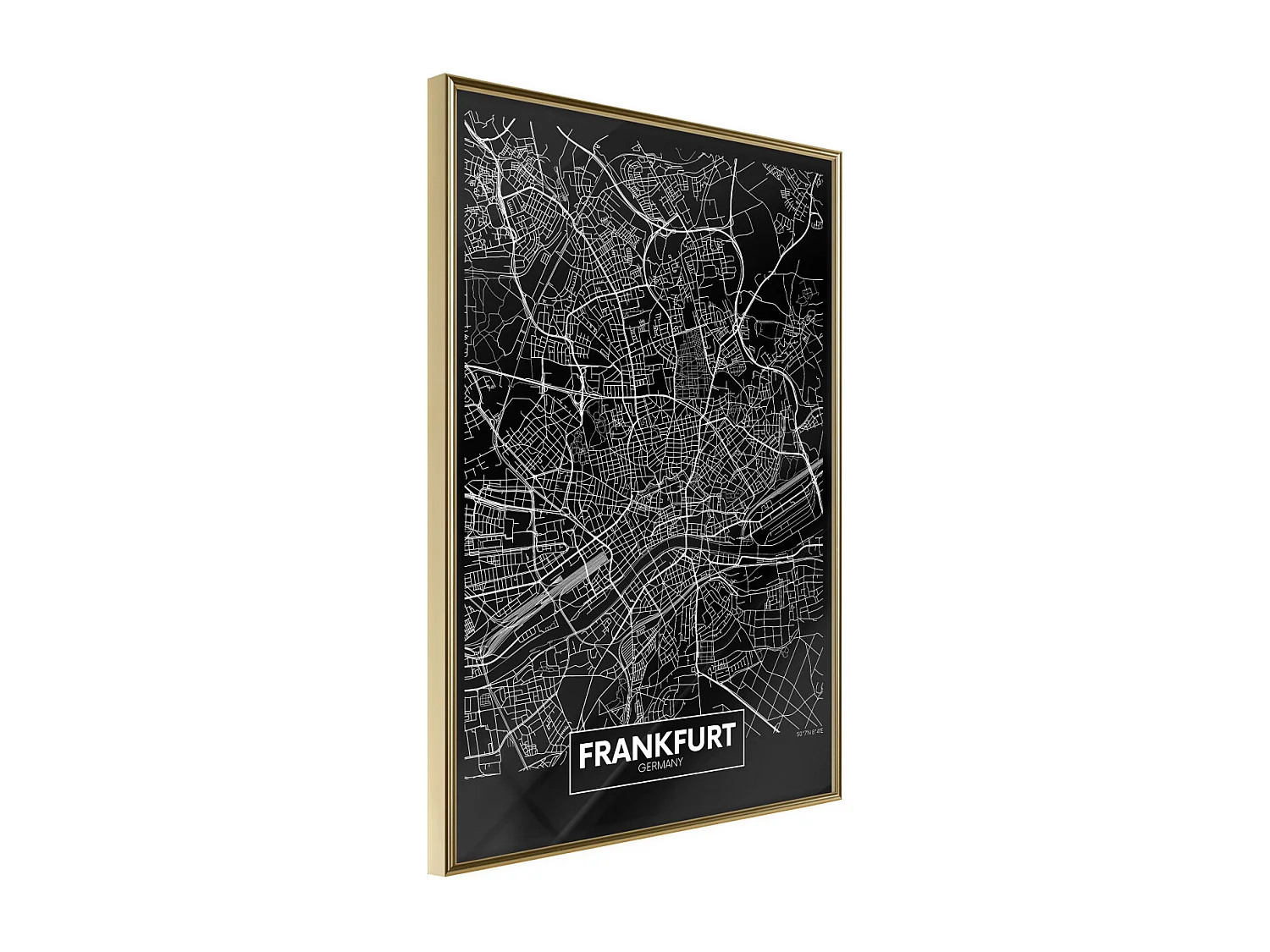 Affiche Murale Encadrée "City Map Frankfurt Dark" 30 x 42 cm Or
