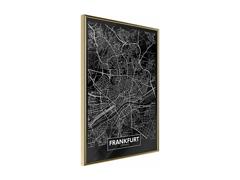 Affiche Murale Encadrée "City Map Frankfurt Dark" 30 x 42 cm Or