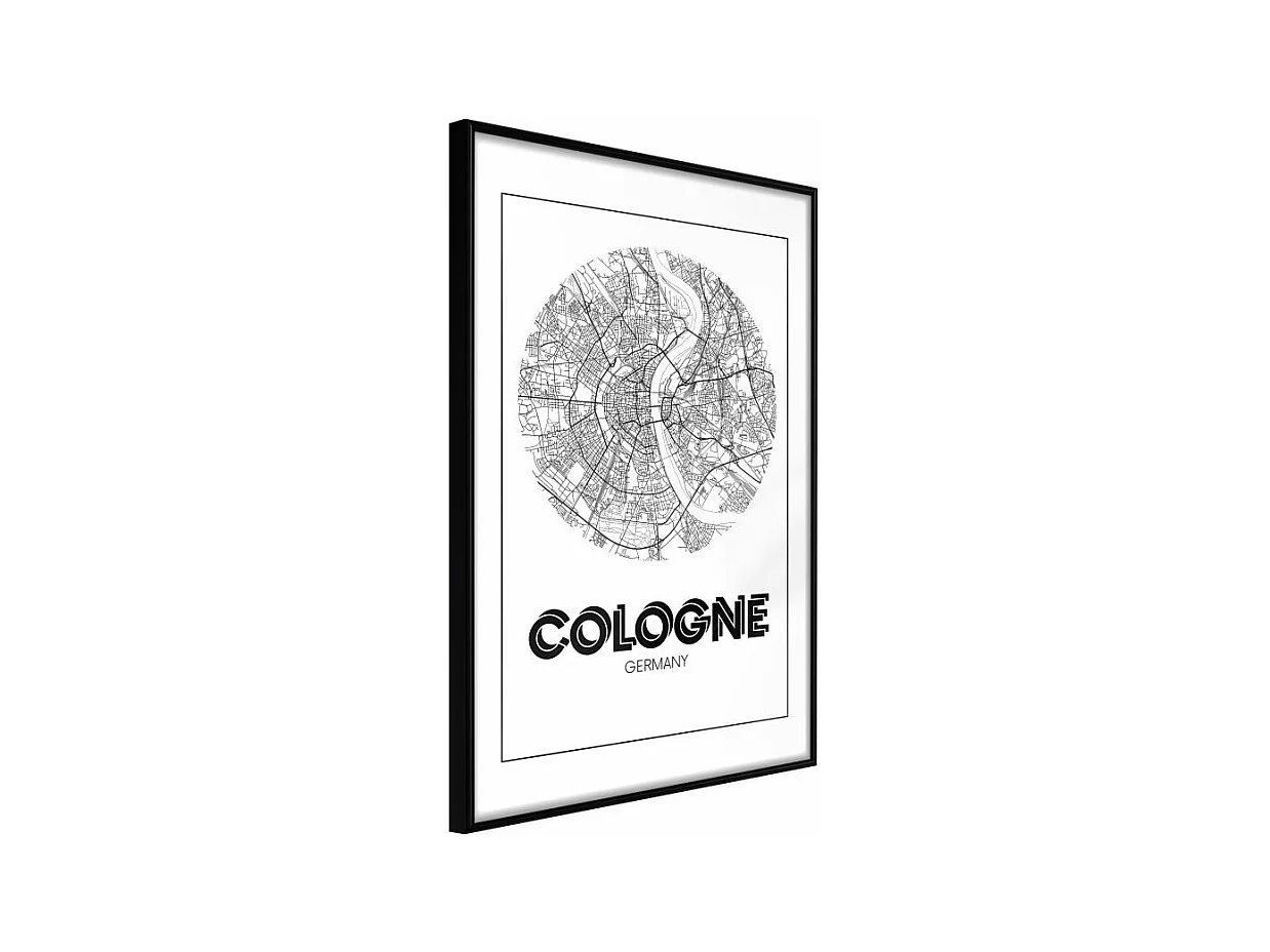 Affiche Murale Encadrée "City Map Cologne Round" 21 x 30 cm Noir
