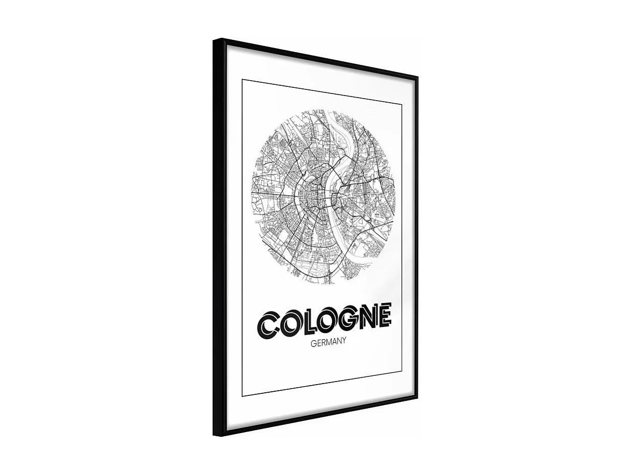 Affiche Murale Encadrée "City Map Cologne Round" 21 x 30 cm Noir
