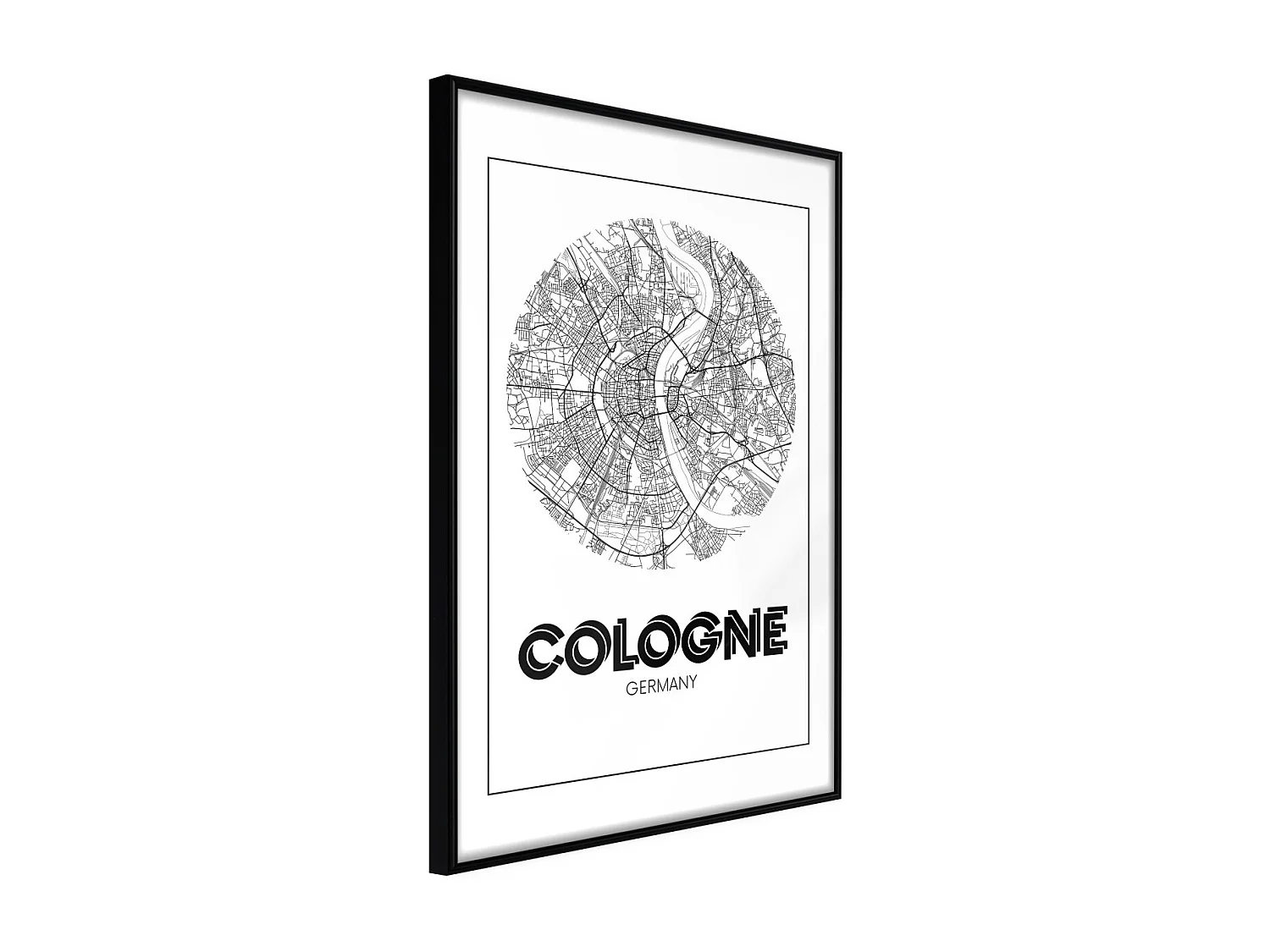 Affiche Murale Encadrée "City Map Cologne Round" 21 x 30 cm Noir