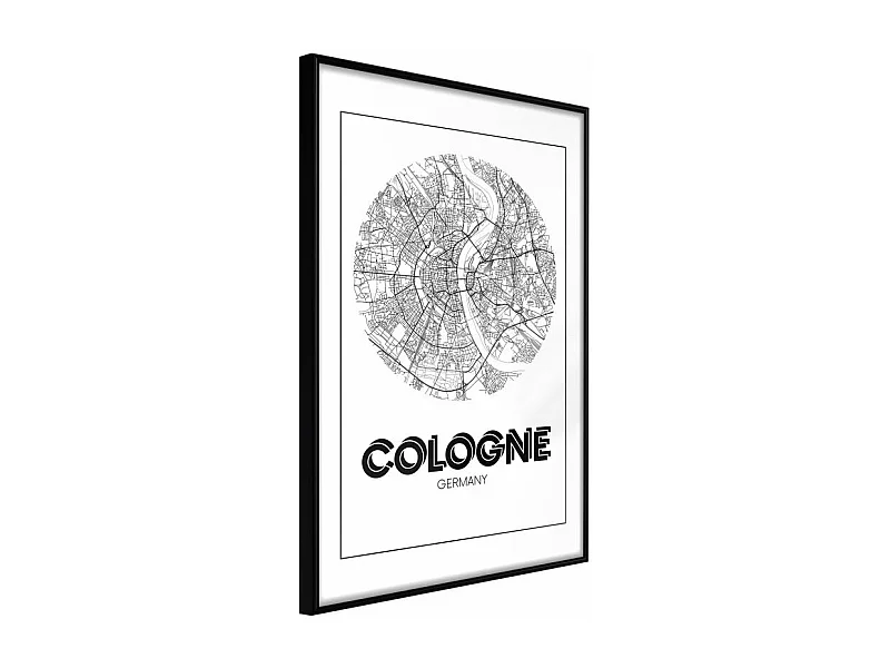 Affiche Murale Encadrée "City Map Cologne Round" 21 x 30 cm Noir