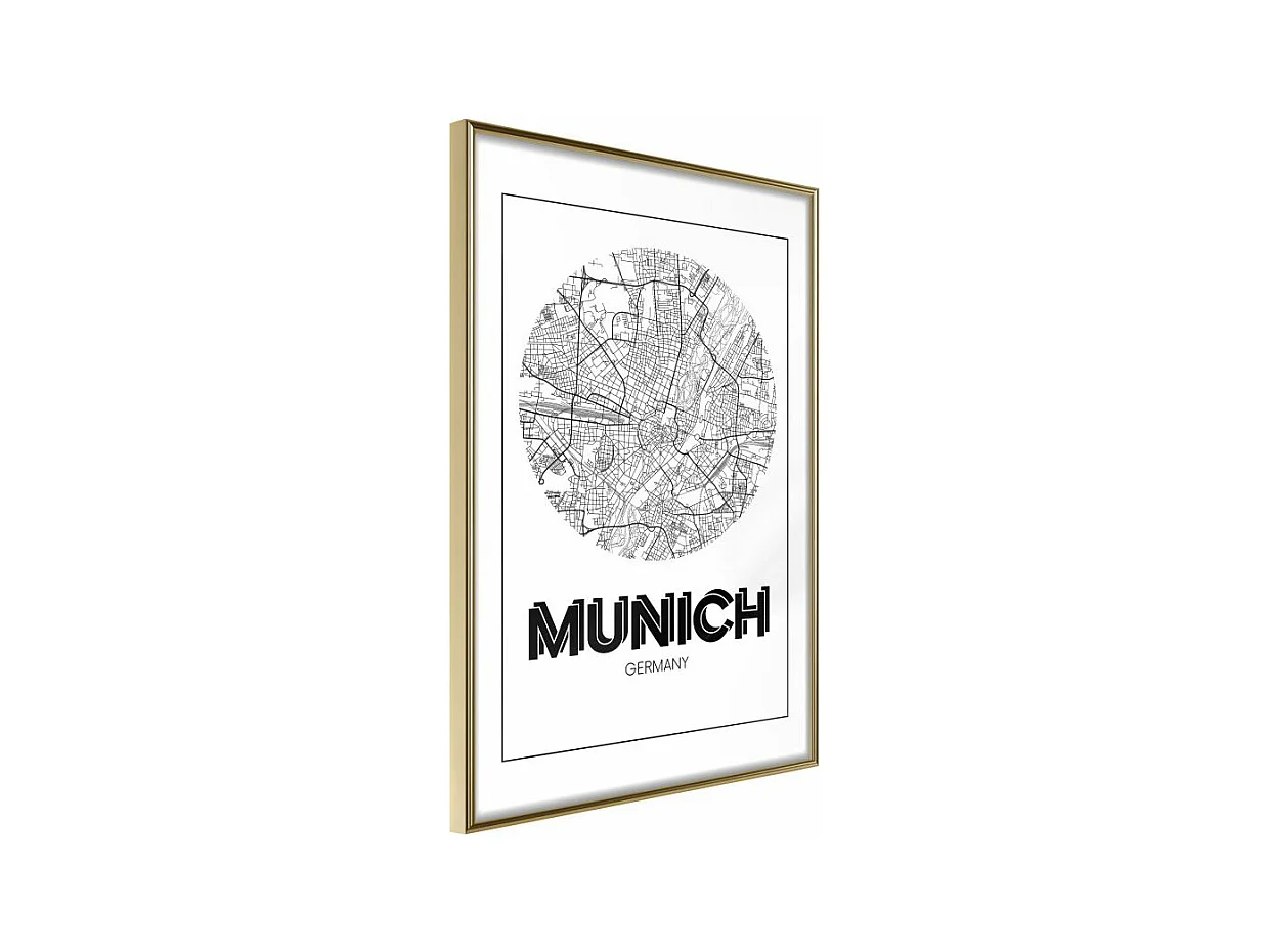 Affiche Murale Encadrée "City Map Munich Round" 30 x 42 cm Or
