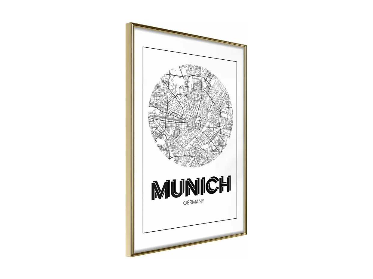 Affiche Murale Encadrée "City Map Munich Round" 30 x 42 cm Or