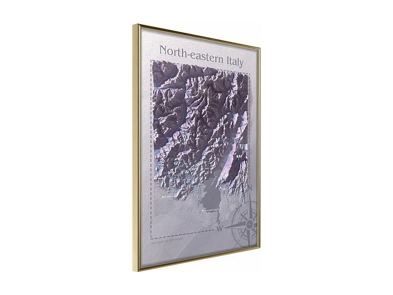 Affiche Murale Encadrée "Raised Relief Map North-Eastern Italy" 21 x 30 cm Or