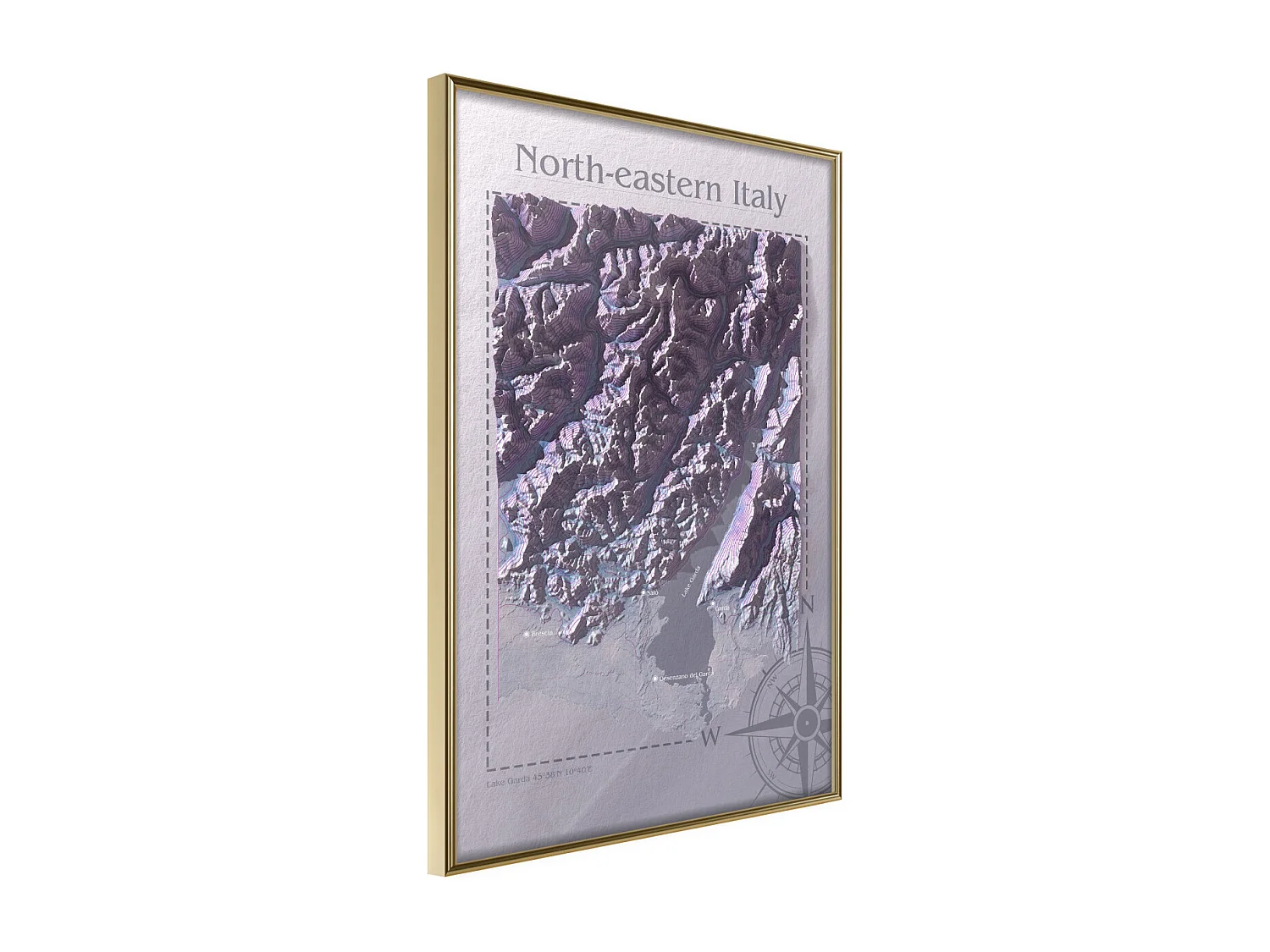Affiche Murale Encadrée "Raised Relief Map North-Eastern Italy" 21 x 30 cm Or