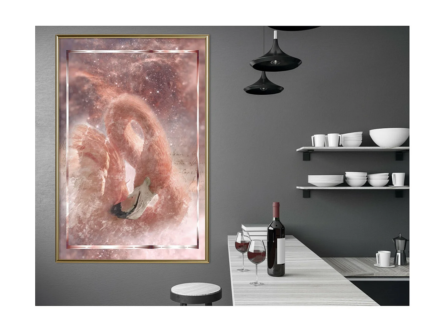 Affiche Murale Encadrée "Stellar Bird" 40 x 60 cm Or
