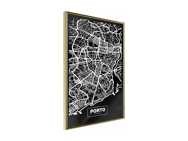 Affiche Murale Encadrée "City Map Porto Dark" 21 x 30 cm Or