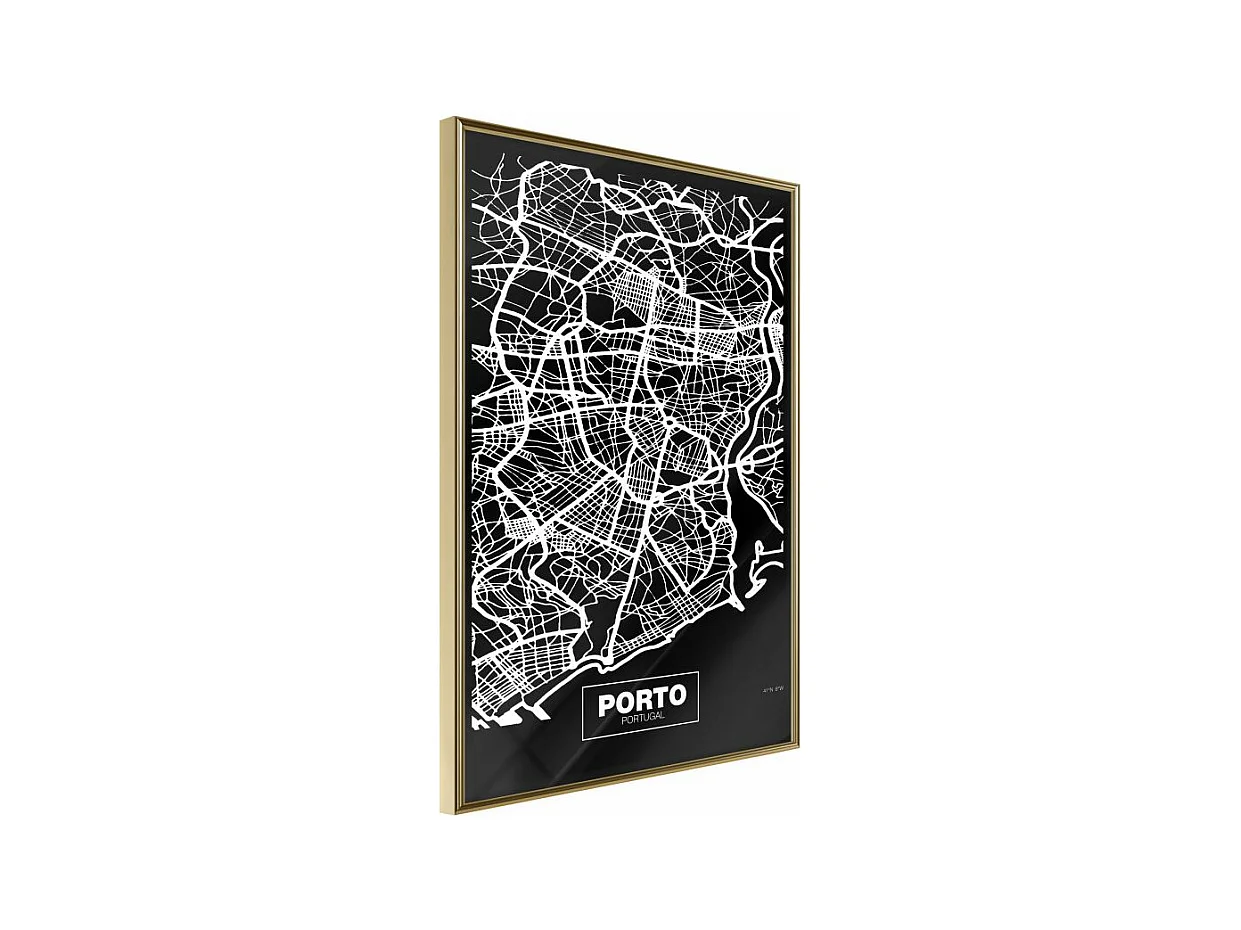 Affiche Murale Encadrée "City Map Porto Dark" 21 x 30 cm Or