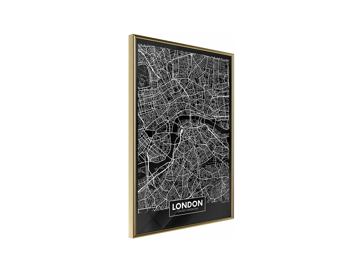 Affiche Murale Encadrée "City Map London Dark" 30 x 42 cm Or