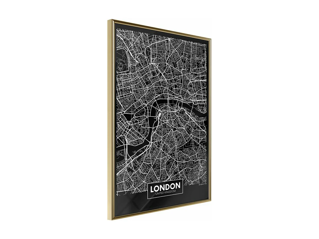 Affiche Murale Encadrée "City Map London Dark" 30 x 42 cm Or