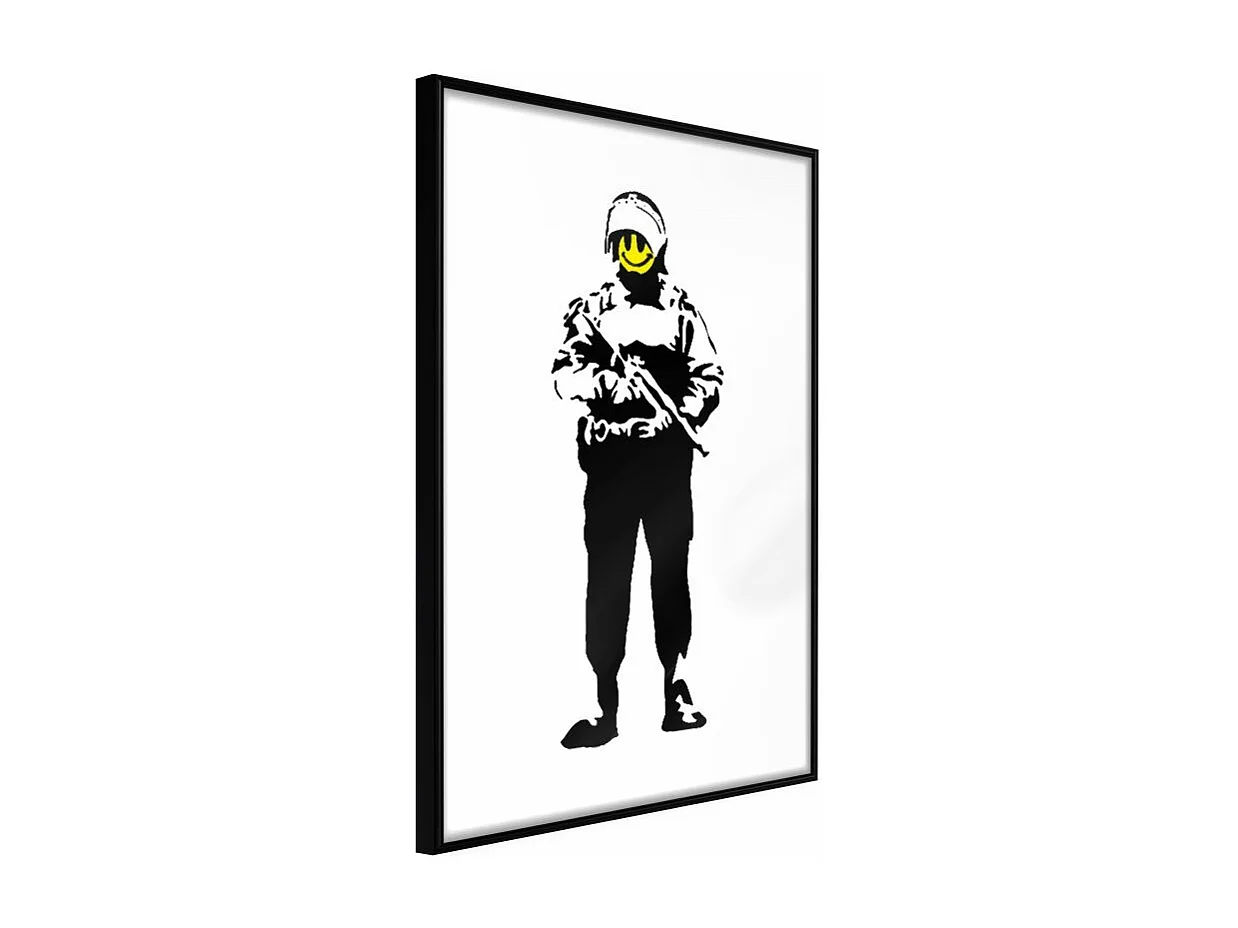 Affiche Murale Encadrée "Banksy Smiling Copper" 21 x 30 cm Noir