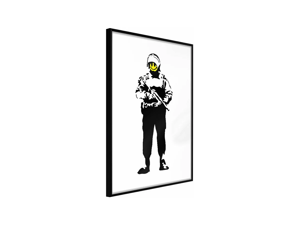 Affiche Murale Encadrée "Banksy Smiling Copper" 40 x 60 cm Noir