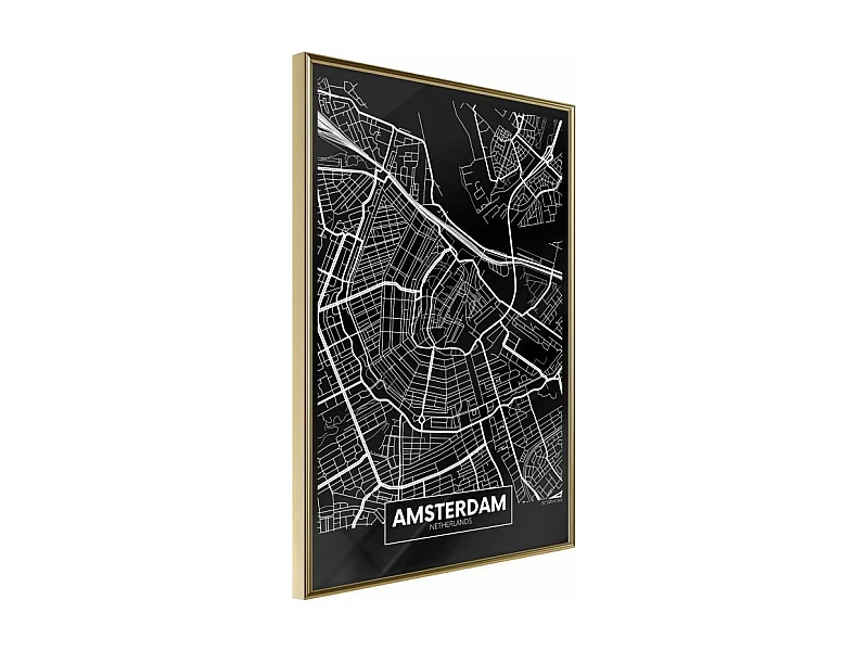 Affiche Murale Encadrée "City Map Amsterdam Dark" 21 x 30 cm Or