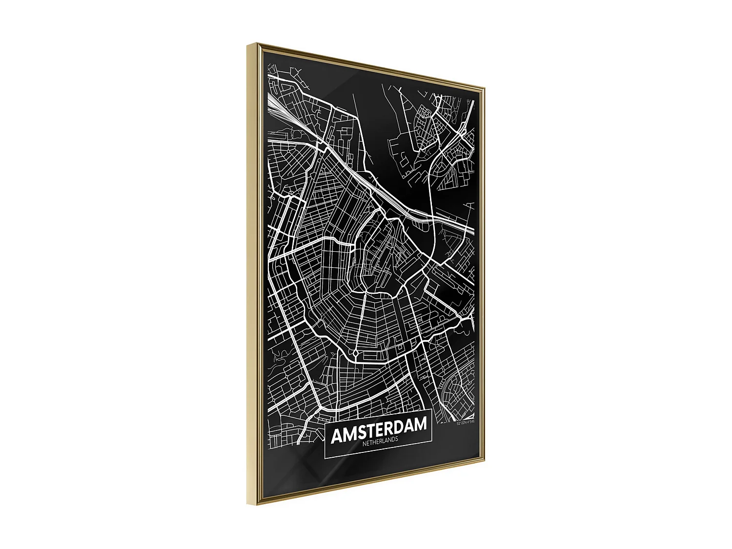 Affiche Murale Encadrée "City Map Amsterdam Dark" 21 x 30 cm Or