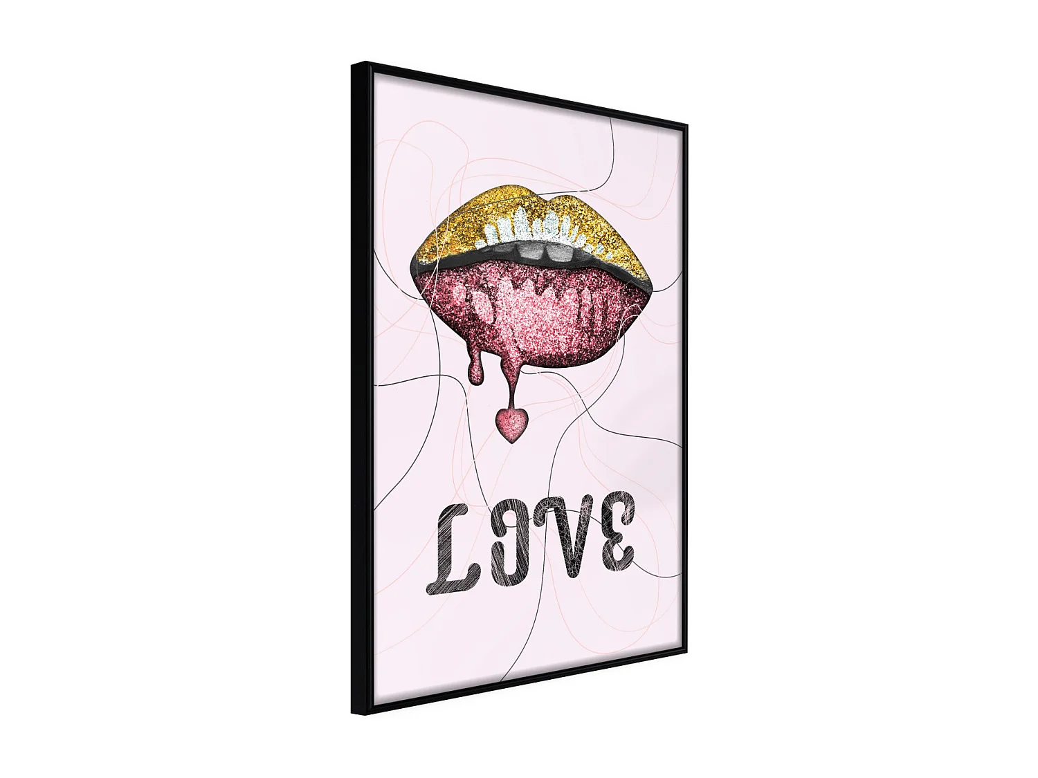 Affiche Murale Encadrée "Lip Gloss and Love" 40 x 60 cm Noir