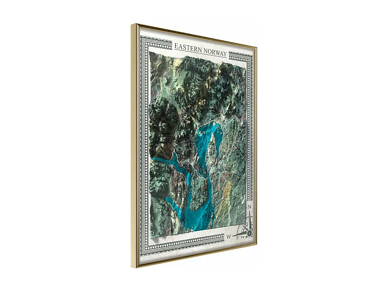 Affiche Murale Encadrée "Raised Relief Map Eastern Norway" 40 x 60 cm Or