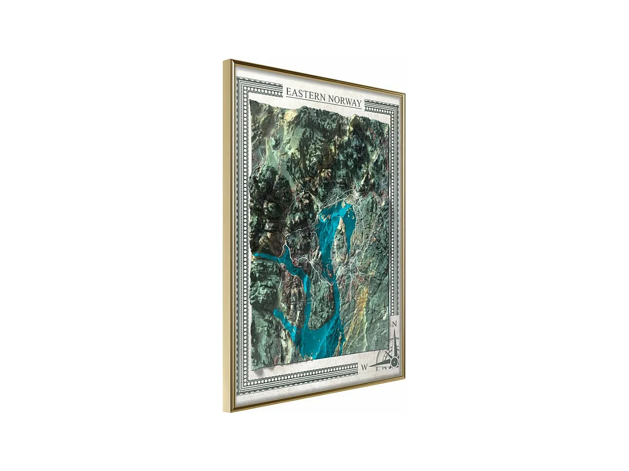 Affiche Murale Encadrée "Raised Relief Map Eastern Norway" 40 x 60 cm Or