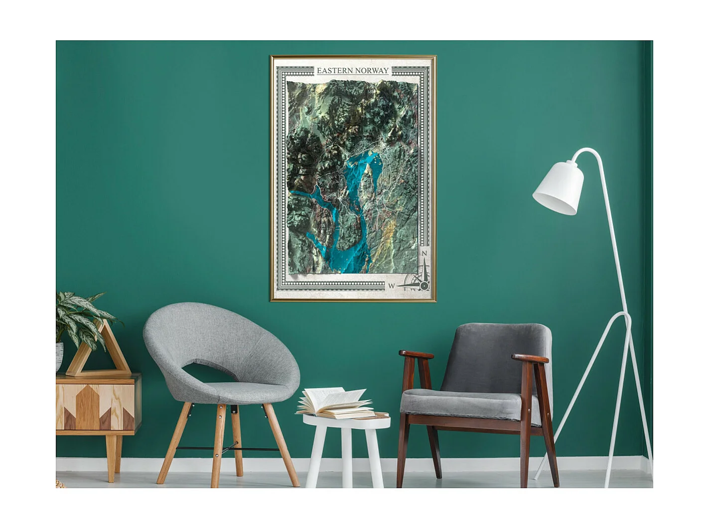Affiche Murale Encadrée "Raised Relief Map Eastern Norway" 40 x 60 cm Or
