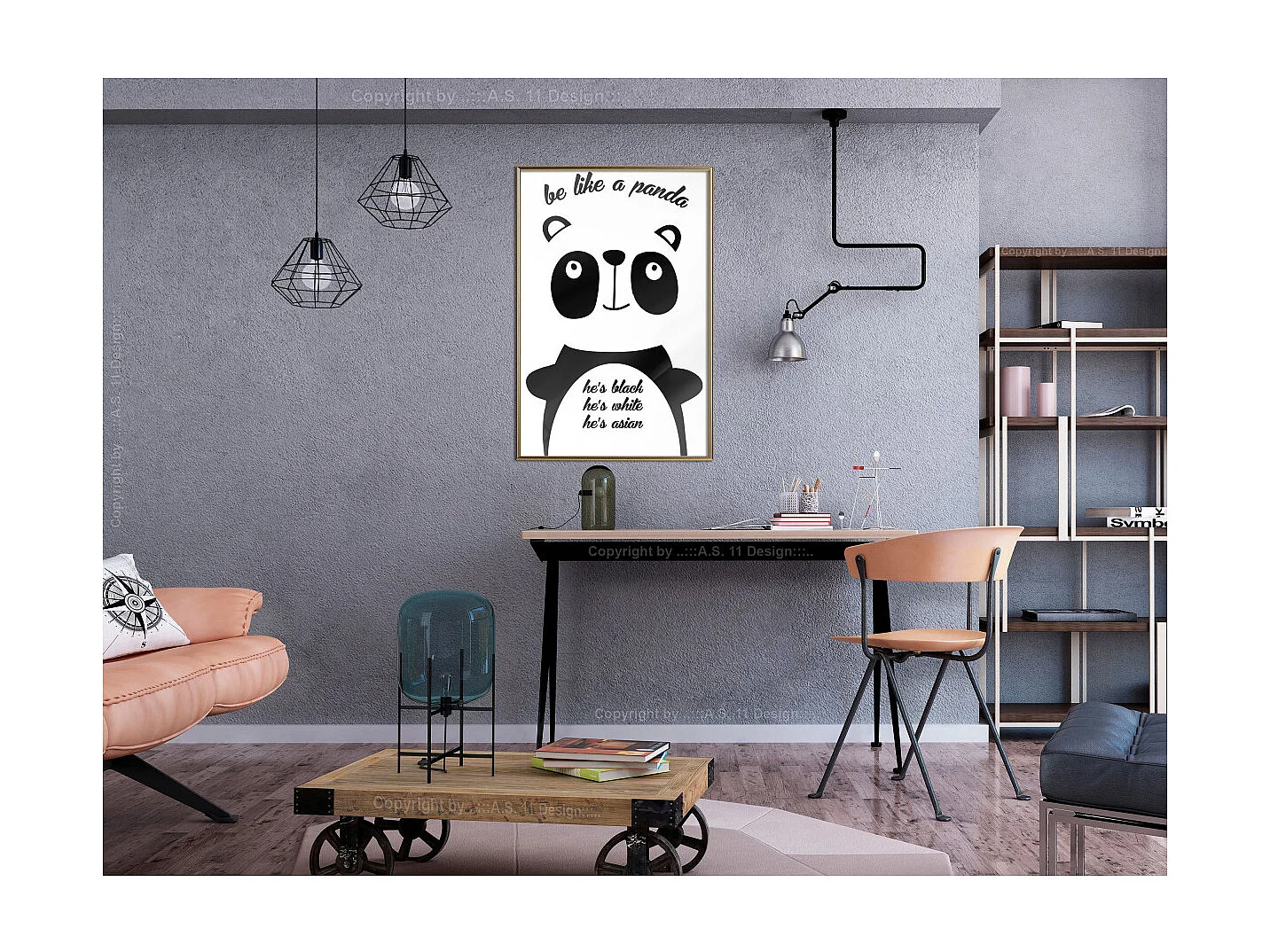 Affiche Murale Encadrée "Tolerant Panda" 40 x 60 cm Or