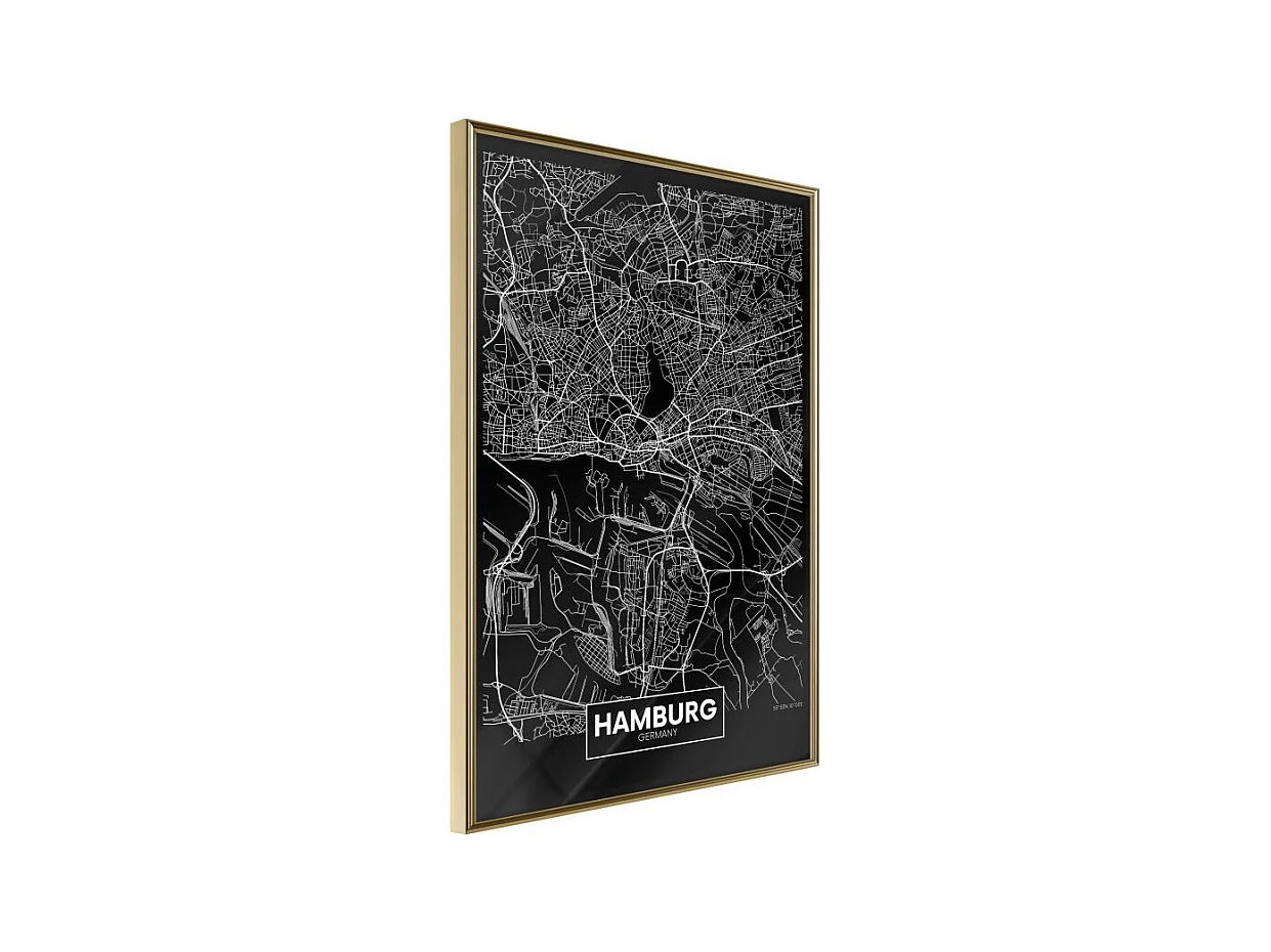 Affiche Murale Encadrée "City Map Hamburg Dark" 40 x 60 cm Or
