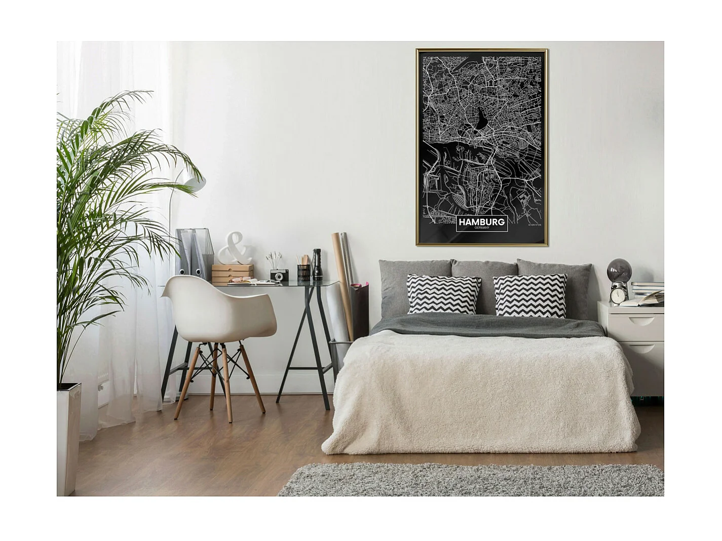 Affiche Murale Encadrée "City Map Hamburg Dark" 40 x 60 cm Or