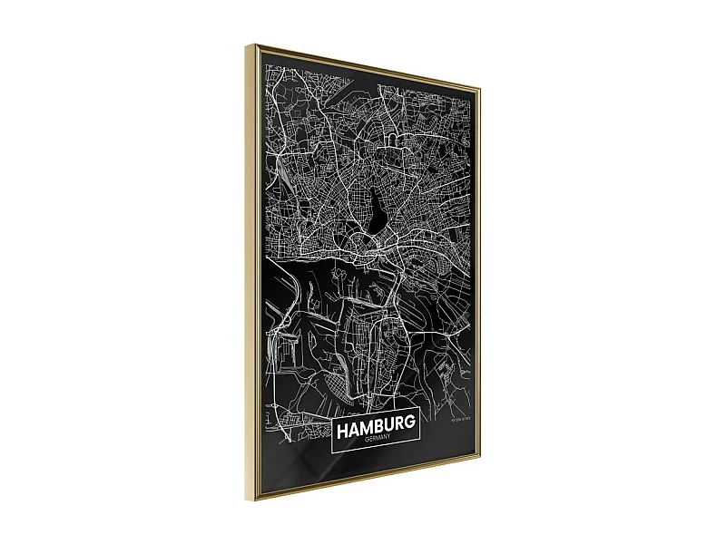 Affiche Murale Encadrée "City Map Hamburg Dark" 40 x 60 cm Or