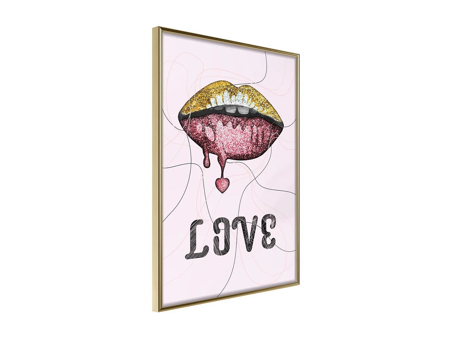 Affiche Murale Encadrée "Lip Gloss and Love" 30 x 42 cm Or