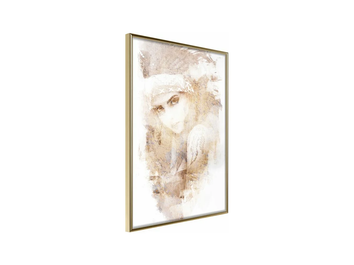 Affiche Murale Encadrée "Mysterious Look Beige" 30 x 42 cm Or
