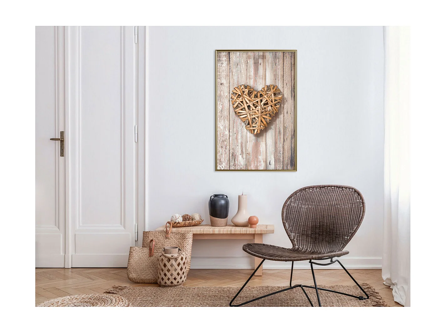 Affiche Murale Encadrée "Wicker Love" 40 x 60 cm Or