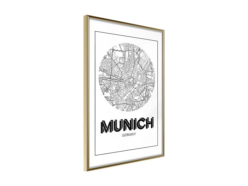 Affiche Murale Encadrée "City Map Munich Round" 40 x 60 cm Or