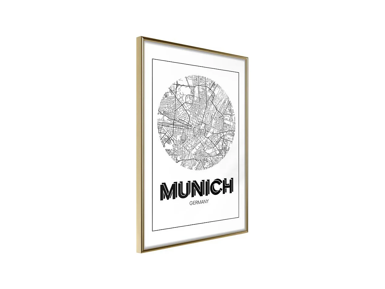 Affiche Murale Encadrée "City Map Munich Round" 40 x 60 cm Or