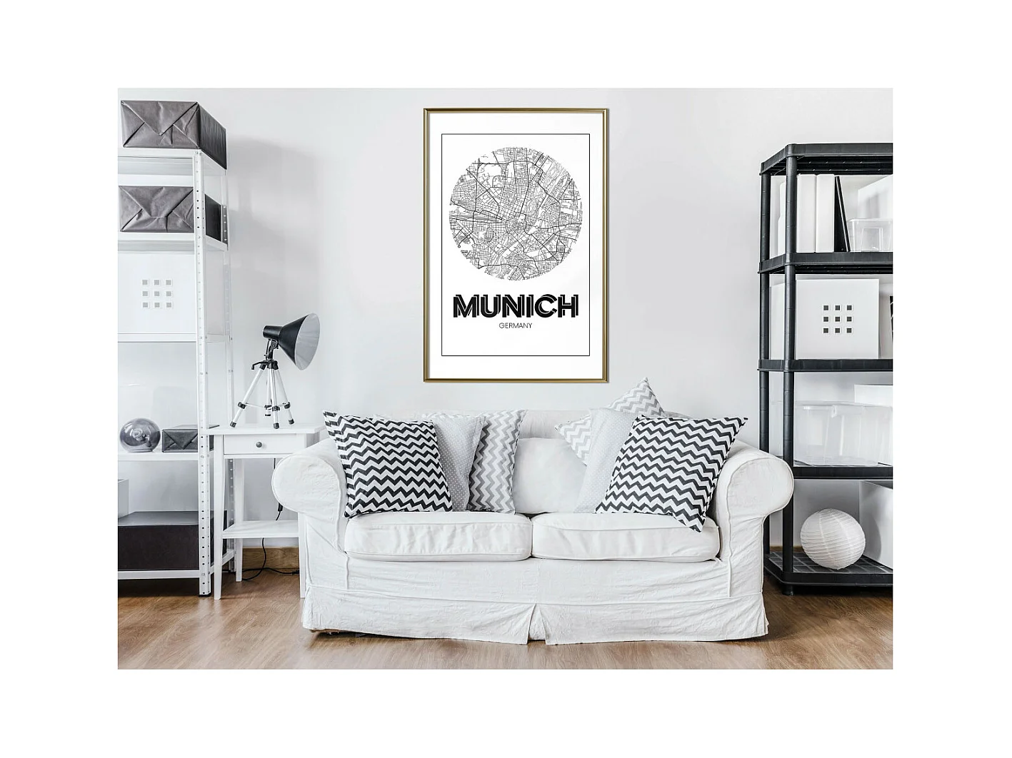 Affiche Murale Encadrée "City Map Munich Round" 40 x 60 cm Or