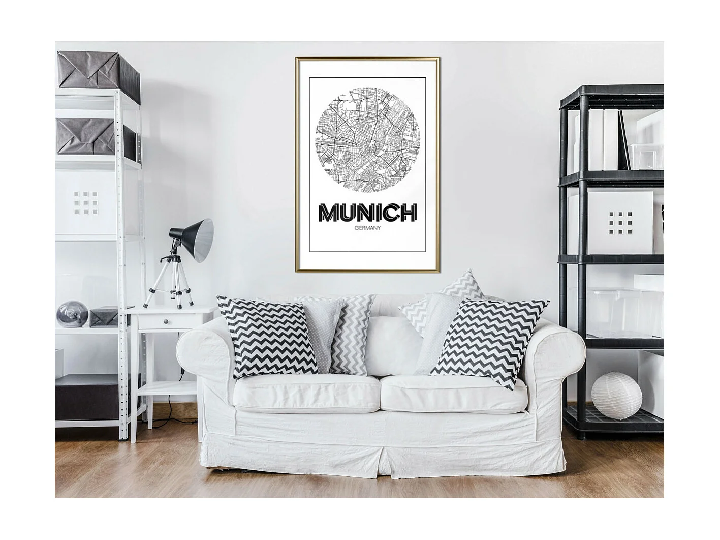 Affiche Murale Encadrée "City Map Munich Round" 40 x 60 cm Or