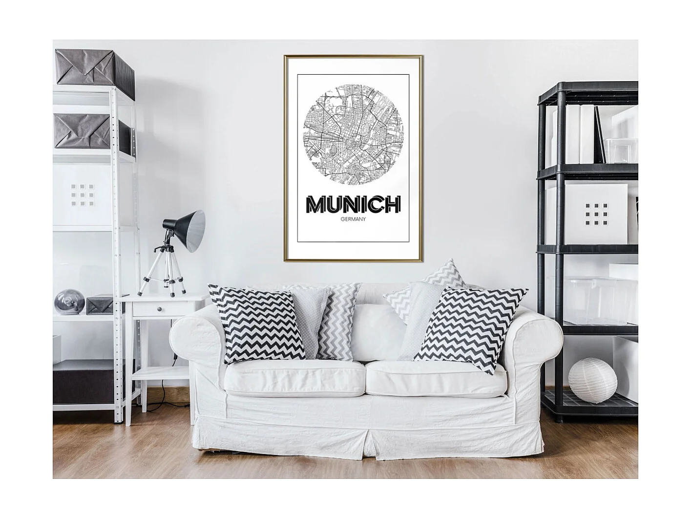 Affiche Murale Encadrée "City Map Munich Round" 40 x 60 cm Or