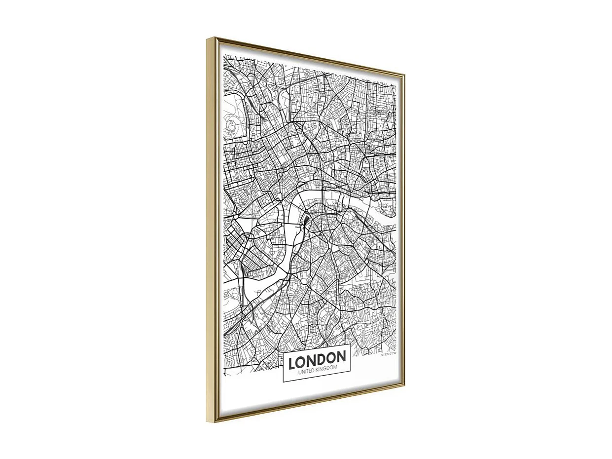Affiche Murale Encadrée "City Map London" 40 x 60 cm Or