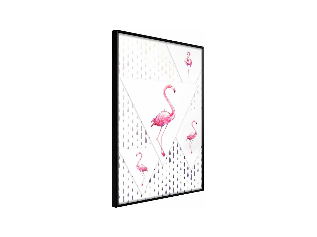 Affiche Murale Encadrée "Flamingos and Triangles" 40 x 60 cm Noir
