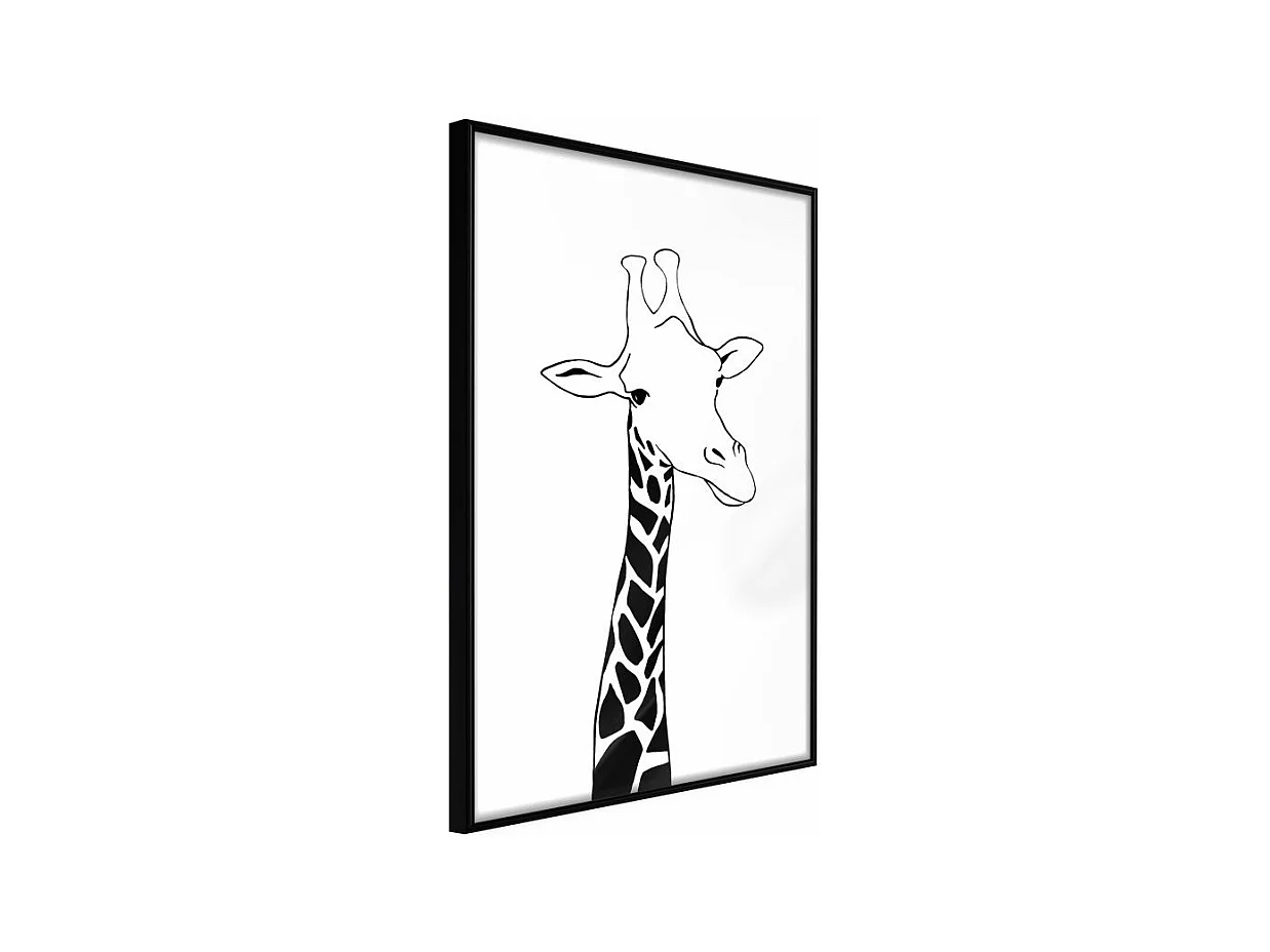 Affiche Murale Encadrée "Black and White Giraffe" 21 x 30 cm Noir